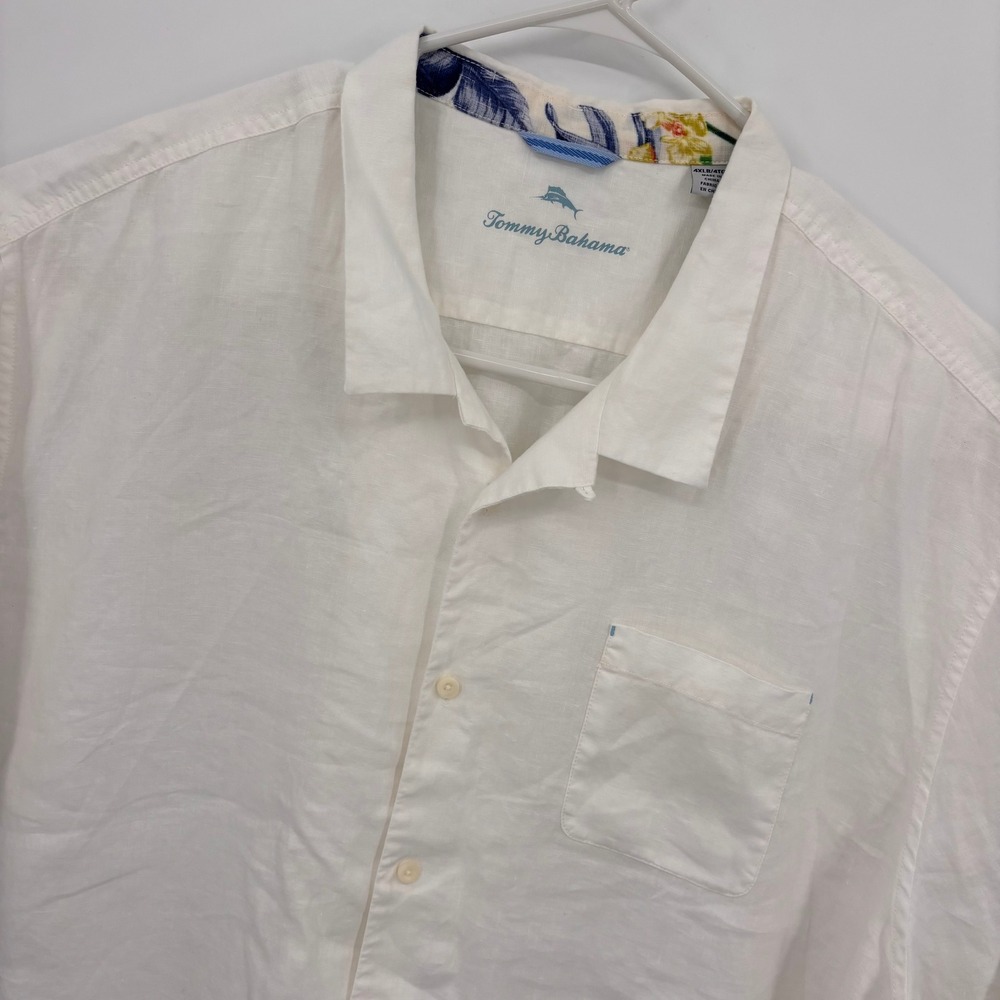 Tommy Bahama Linen Shirt Mens 4XLB White Excellent Short Sleeve Camp Pocket